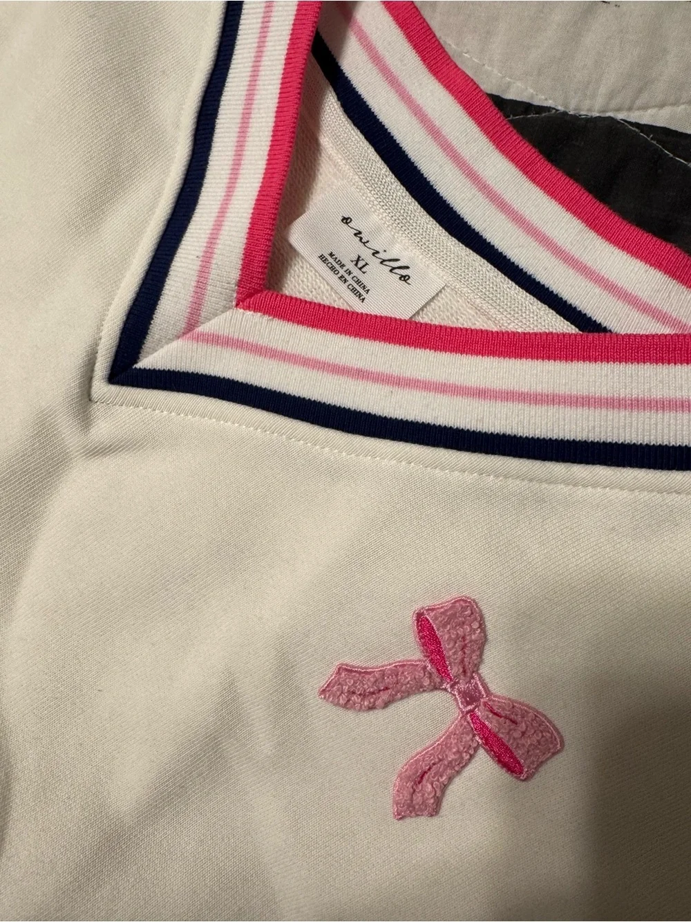 Girls' White V-Neck Casual Dress with Navy Skirt and Pink Trim